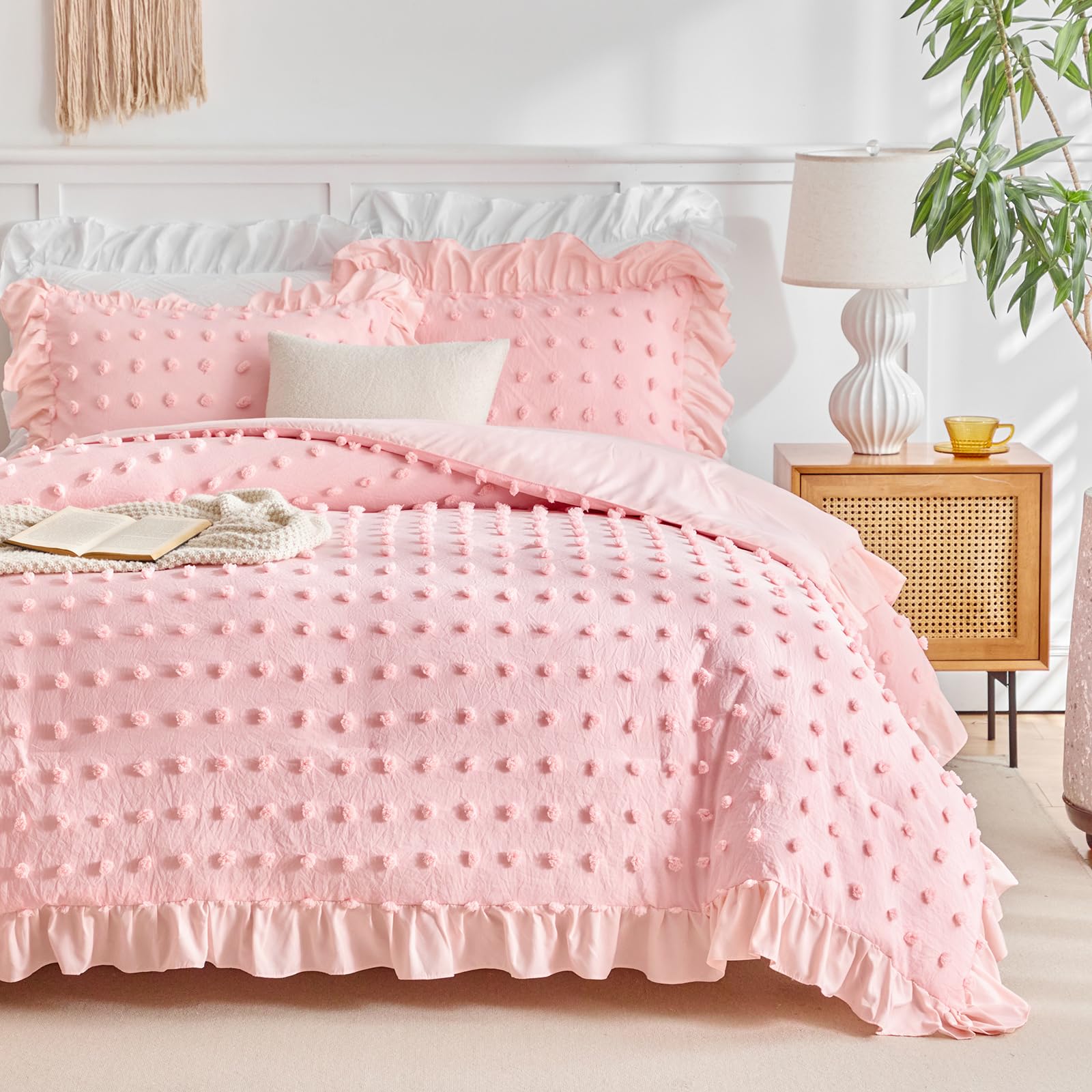Pink Ruffle Comforter Set - Farmhouse Bedding -5 Pink Ruffle Comforter Set - Farmhouse Bedding -5