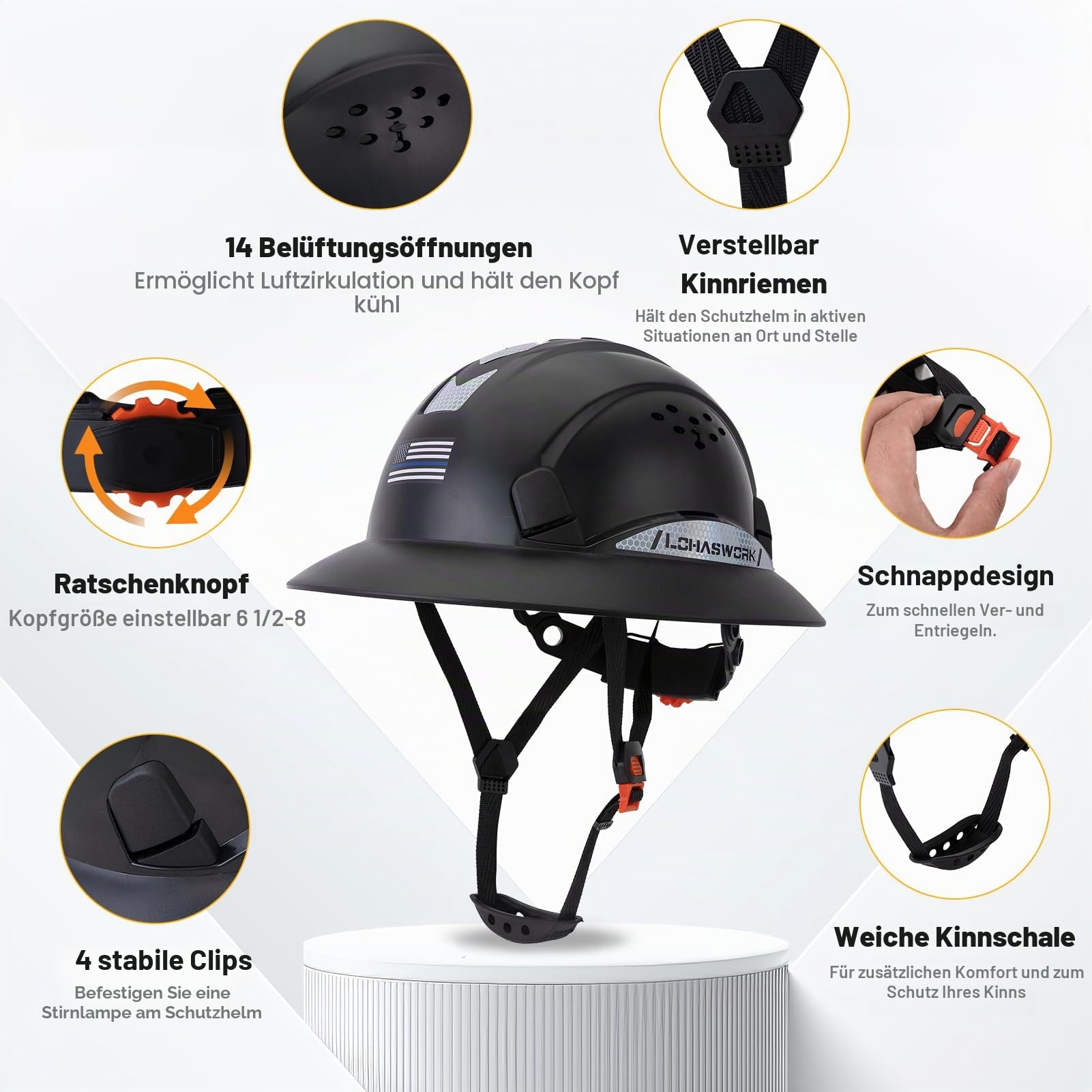 Cascos De Construccion Schutzhelm mit voller Krempe, belüftete Schutzhüte | Construction OSHA genehmigter, verstellbarer cooler Arbeitshelm für Damen und Herren