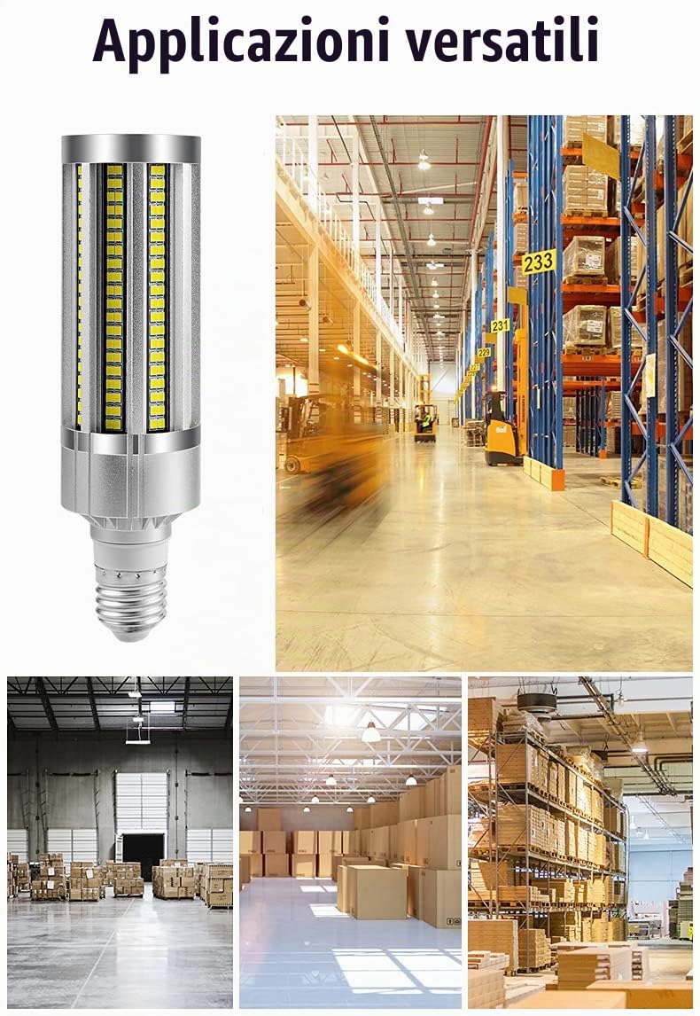 60W Lampadina LED di mais, Luce 6000K Bianco Freddo 7200LM, E27/ E40 Lampadine Mais LED, 500W Lampadine a Incandescenza Equivalenti, Non Dimmerabile (6000K Bianco Freddo)