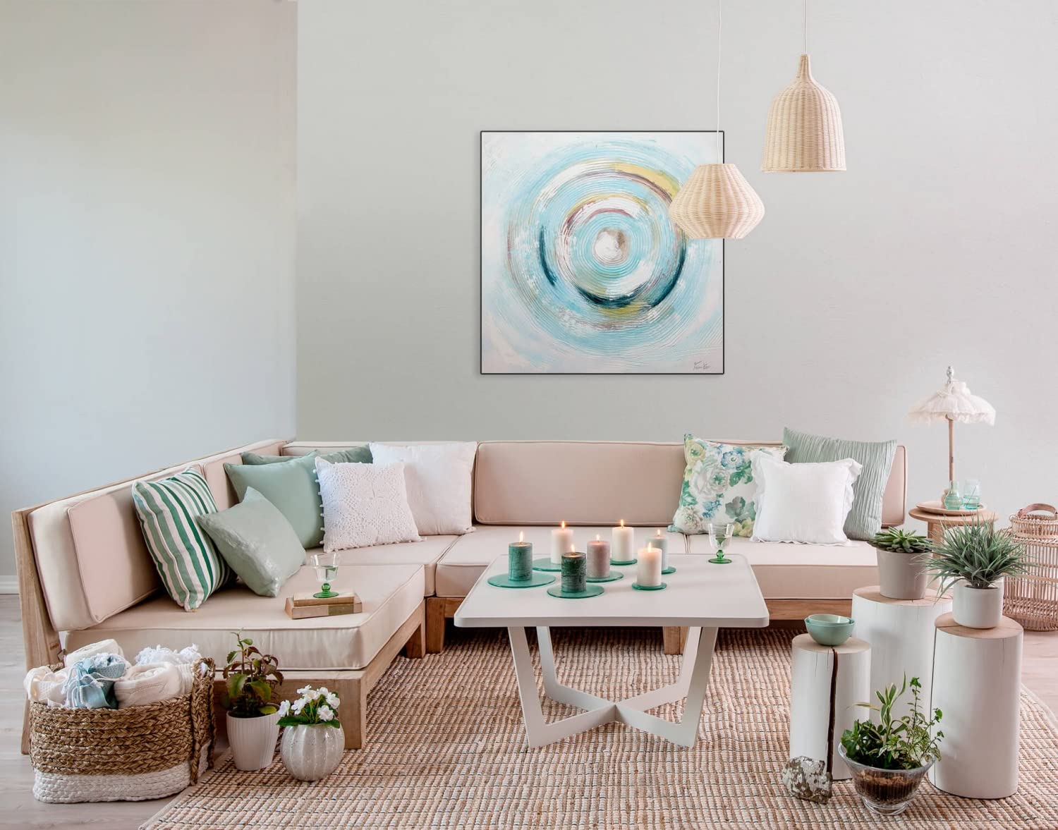 KunstLoft Leinwandbild 80x80cm Abstrakt Blau Weiß Handgemalt Gemälde