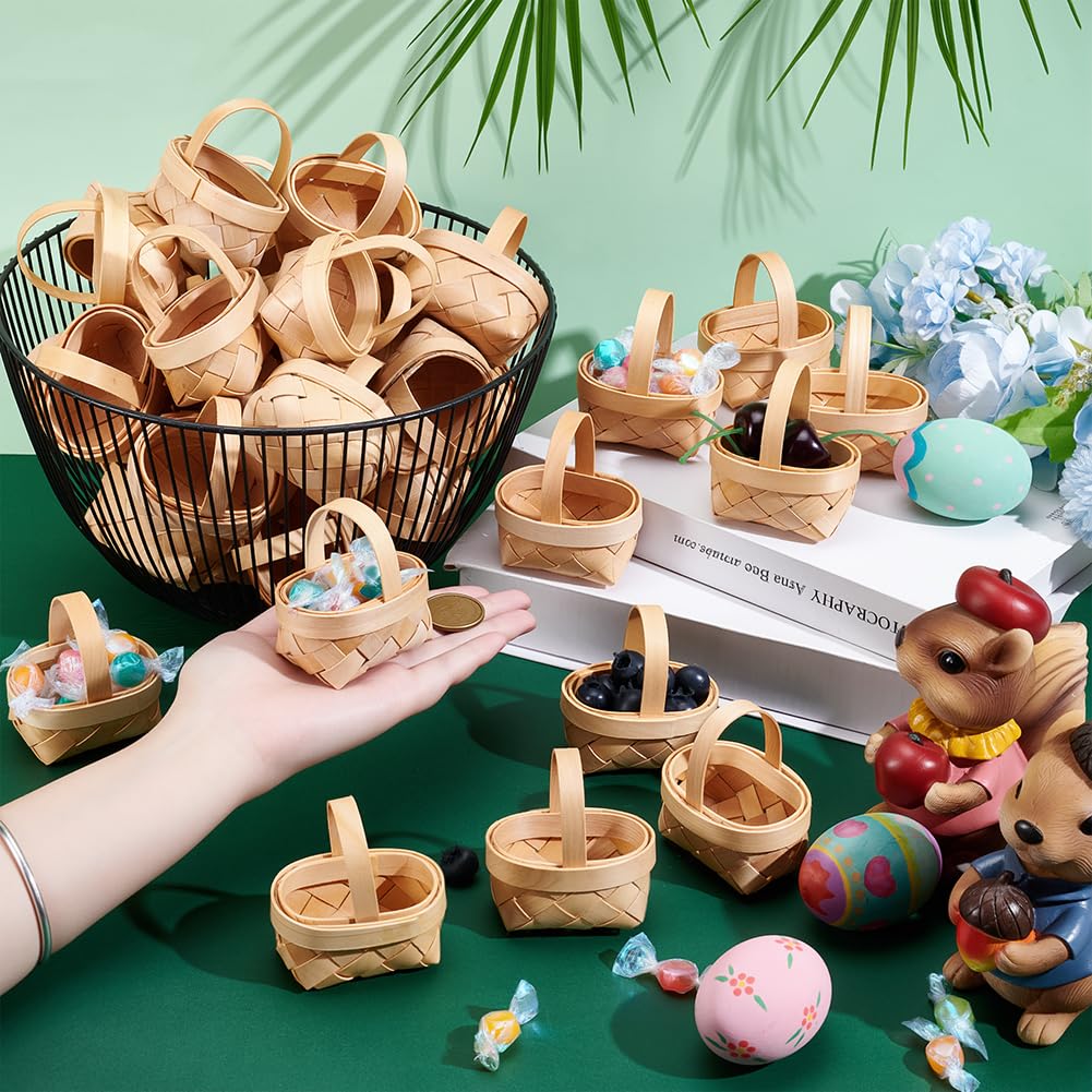 Confezione da 40 mini cestini per tessitura con manici, piccoli cestini da fattoria, contenitori per fiori per picnic, matrimoni, bomboniere, ornamenti da appendere all'albero, 7,35 x 6,65 x