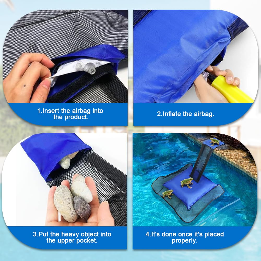 Rampa de Rescate de Animales, 47 x 54CM Piscina Inflable Rampa de Escape, Rampa Escape Animales Piscina with Pump Herramienta de Rescate Flotante para Rescate para sapos
