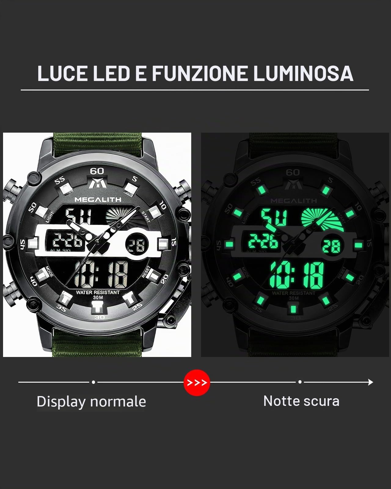 MEGALITH Orologio Uomo Digitale Militare: Sportivo Orologi da Polso con Quadrante Grande - Cronometro Led Sveglia Impermeabile per Outdoor Running Avventura