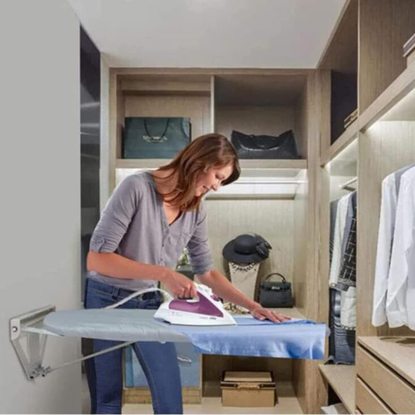 Klappbrett, Bügelbrett, Wand-Bügelbrett, Herunterklappbare Wandbefestigungsplatte mit Hitzebeständiger Abdeckung, Verdecktes Anheben, Zusammenklappbare Bügelstation, A-107 * 30 * 5 cm