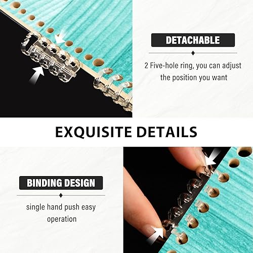 Miniatura 4 de Paquete de 2 cuadernos con rayas universitarias, cuaderno de espiral de madera verde turquesa, verde azulado, diario para estudiantes, oficina,