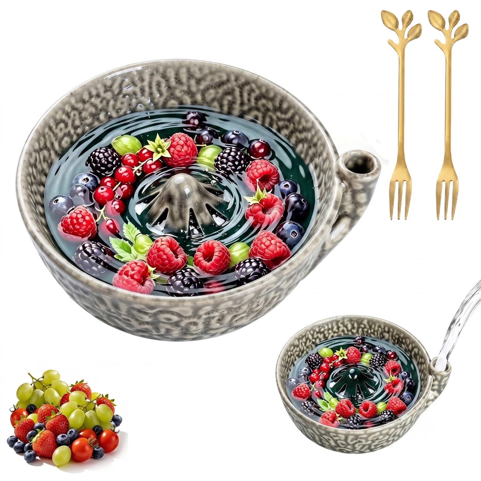 Obst Waschschale Beeren Waschschüssel Ceramic Berry Washing Bowl Fruit Washer Berry Bowl Obst Waschen Schüssel Selbstdrehende For Heidelbeeren Erdbeeren Tomaten Weintrauben， Milk coffee