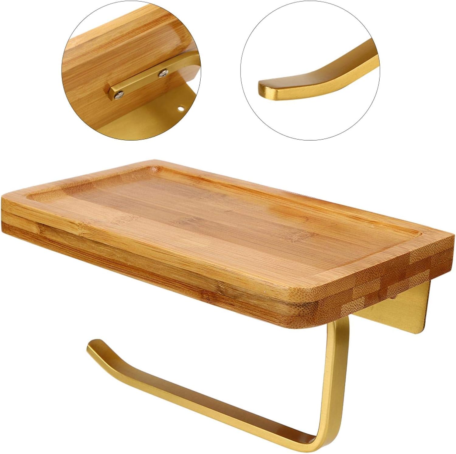 Bathroom Phone Holder, Wooden Bathroom Cell Phone Holder with Toilet Paper Holder Toilet Paper Holder Tissue Roll Holder with Mobile Phone Storage Shelf for Bathroom