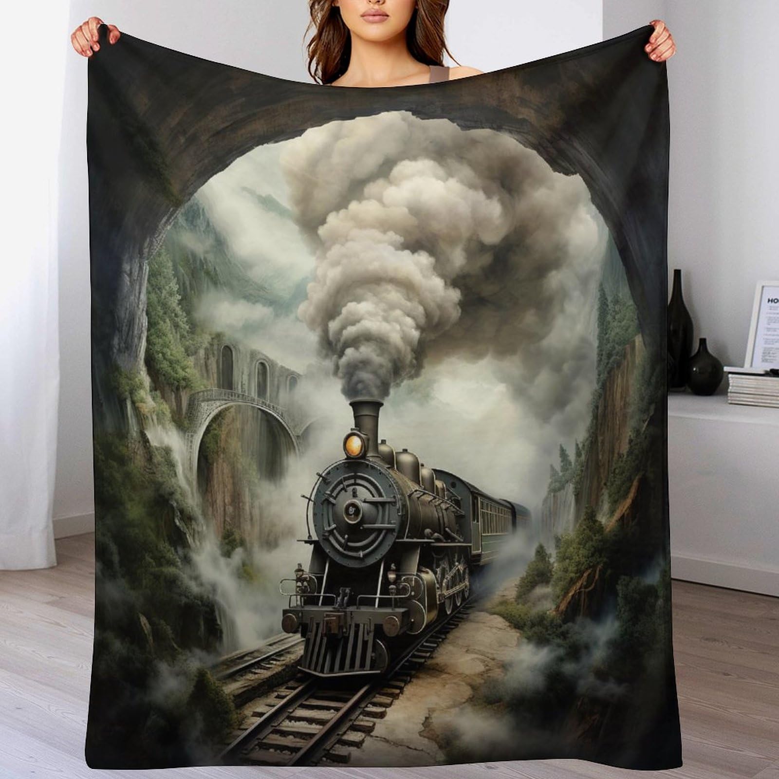 Ggjjtt Steam Train Blanket Throw Bedspread Soft Fluffy Warm Light Flannel Fabric Design For Duvet Cover Quilt Rug | Perfect For Adults Or Children's Gifts（130×150Cm）