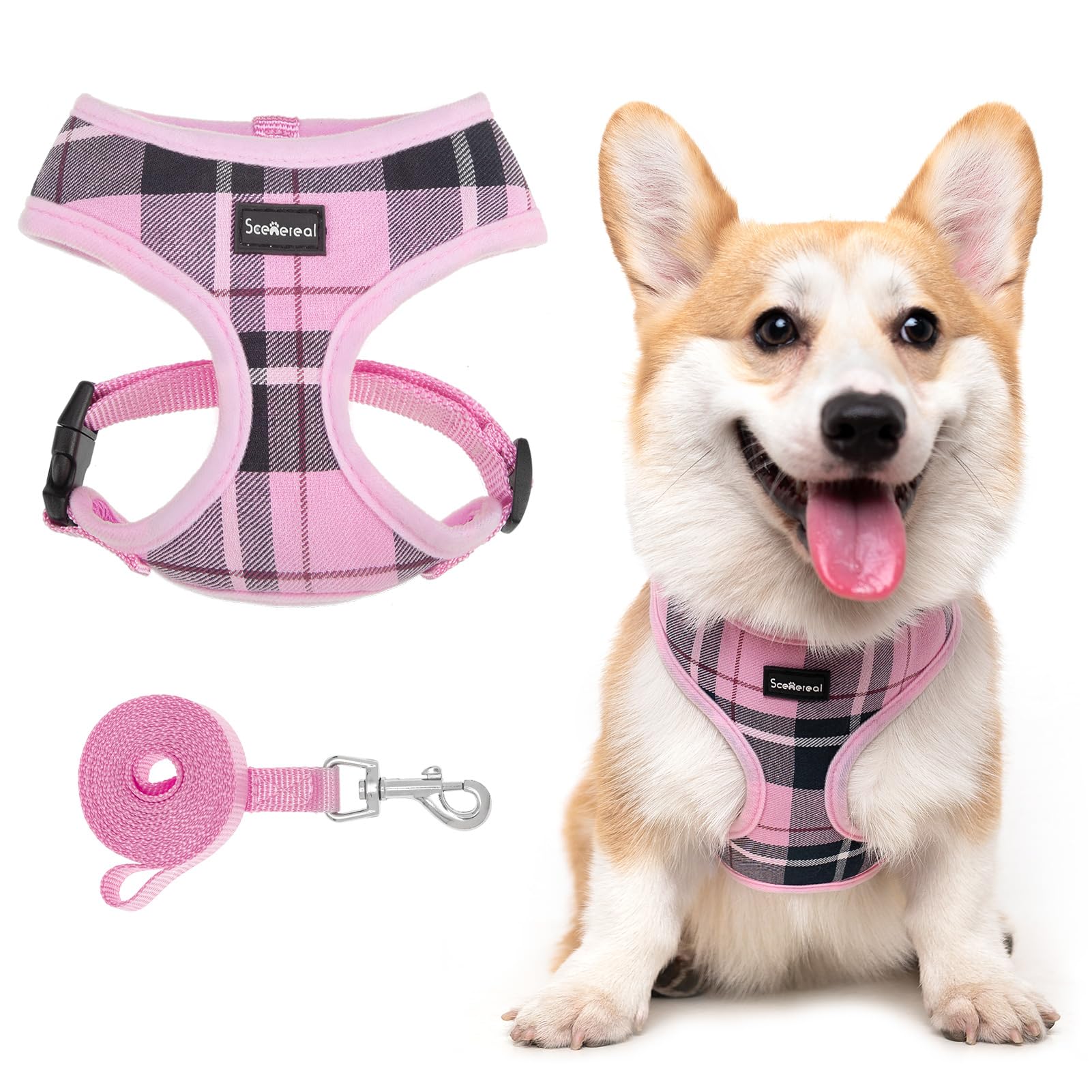 SCENEREAL Puppy Dog Harness with Leash Set for Small Medium Sized Dogs Soft Mesh Step in Pet Harnesses and Leash