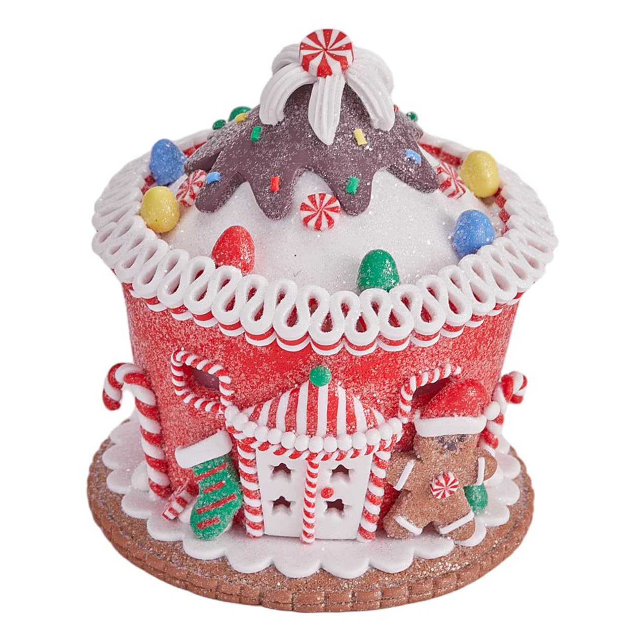 Figurilla Castillo de Galleta de Jengibre LED con Luz Escultura Navideña Pastel para Decoración de Mesa Navidad Adorno Festivo Versátil para Hogar y Oficina