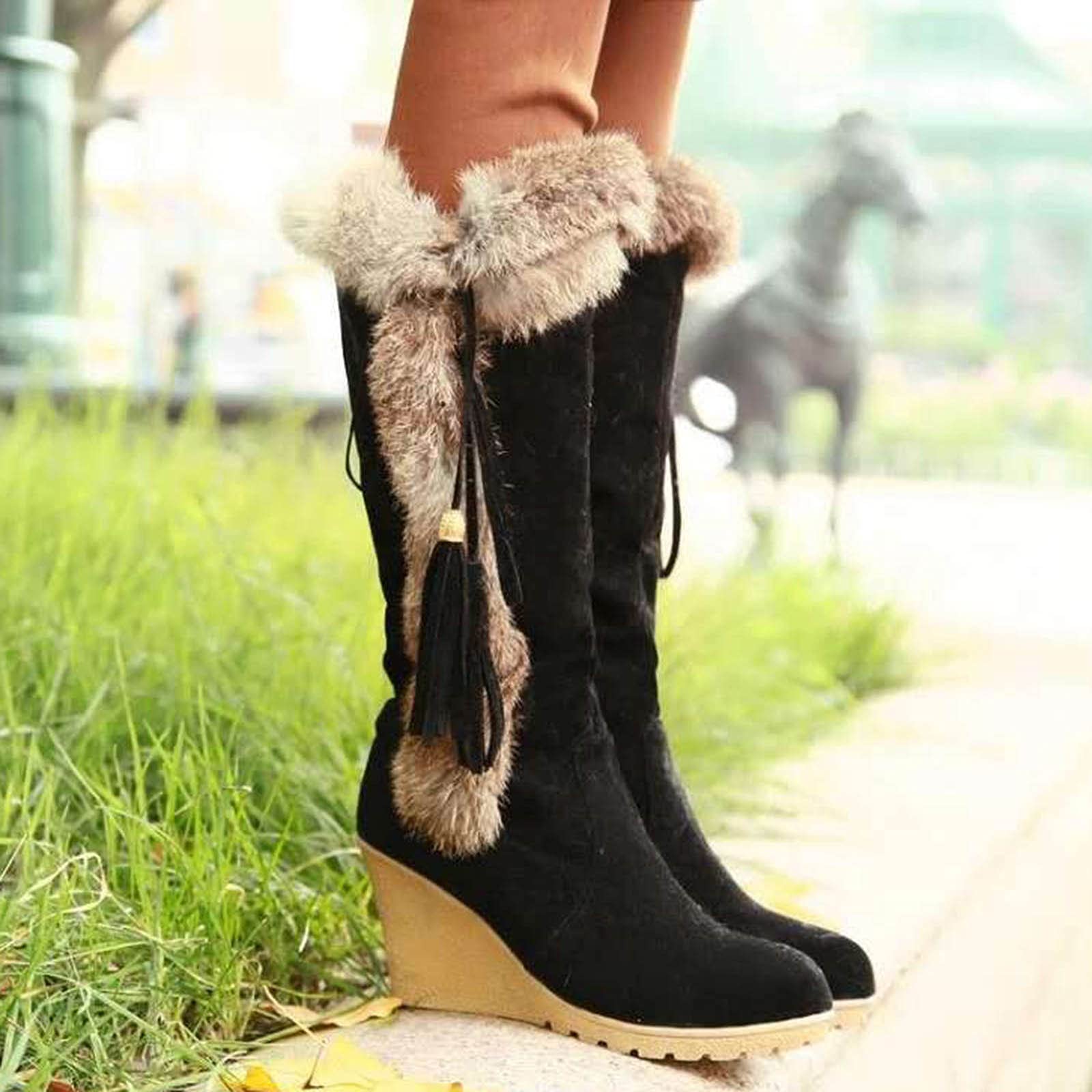 Fashion Foot Boots Women's Long Slope Furry Cover Boots Snow Heel Warm Women's Boots Stivali Pioggia Gomma Scarponi da Lavoro
