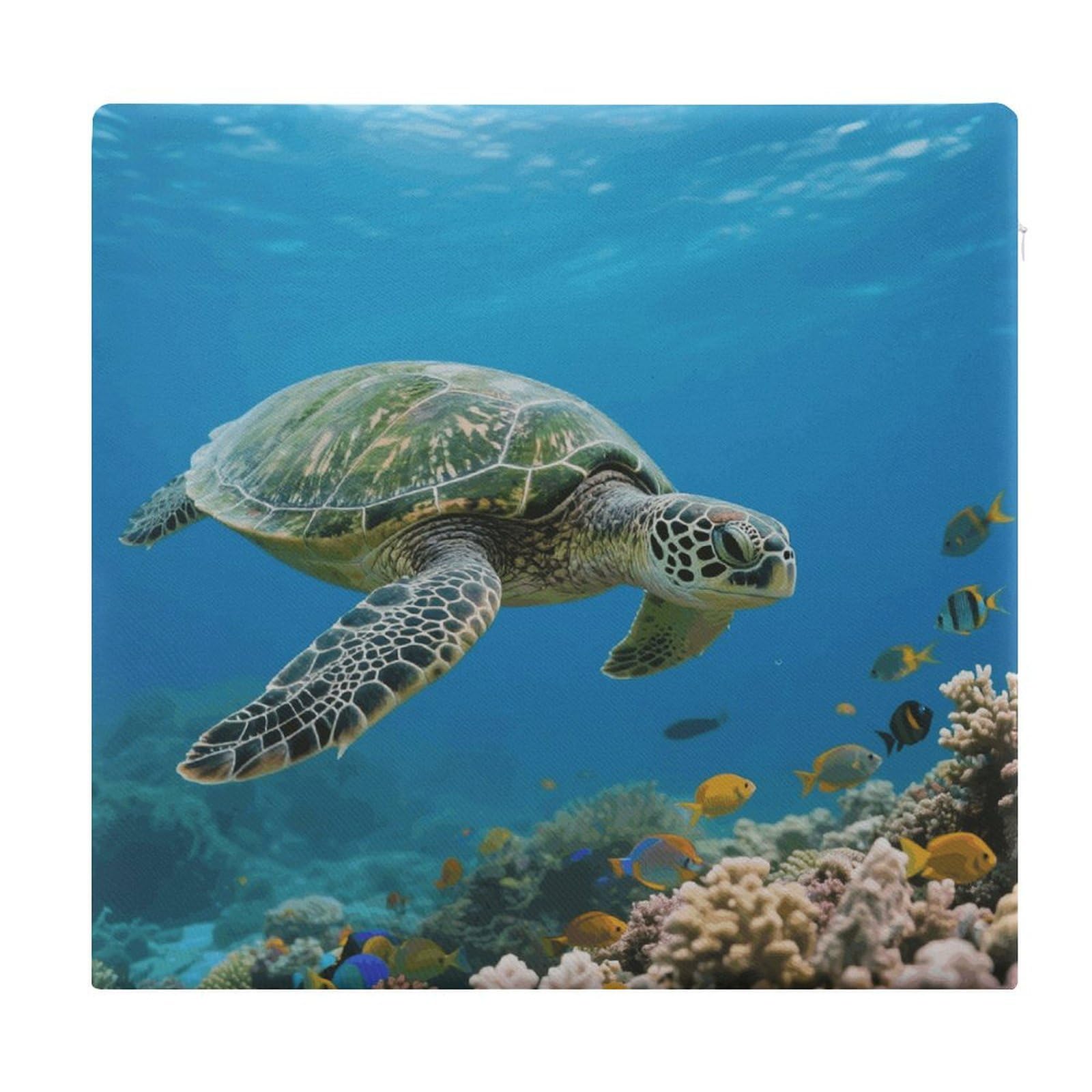 VstaDank Green Sea Turtle Cushions Memory Dining Chairs Cushion Non Slip Car Seat Cushions Indoo Dining Room Square Chair Pads with Zipper and Removable Cover Cushion