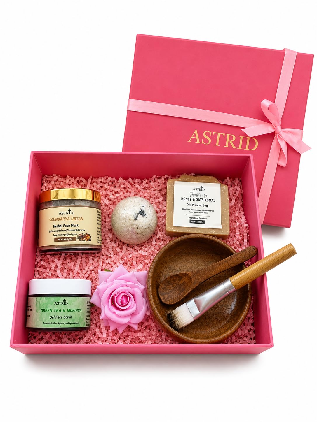 Astrid Luxury Skincare Gift Hamper for Women | Ubtan Face Mask, Honey Oats Soap, Coffee Bath Bomb, Green Tea Scrub | Spa Kit Gift Set | Birthday, Anniversary, Self Care Gift Box-image-33