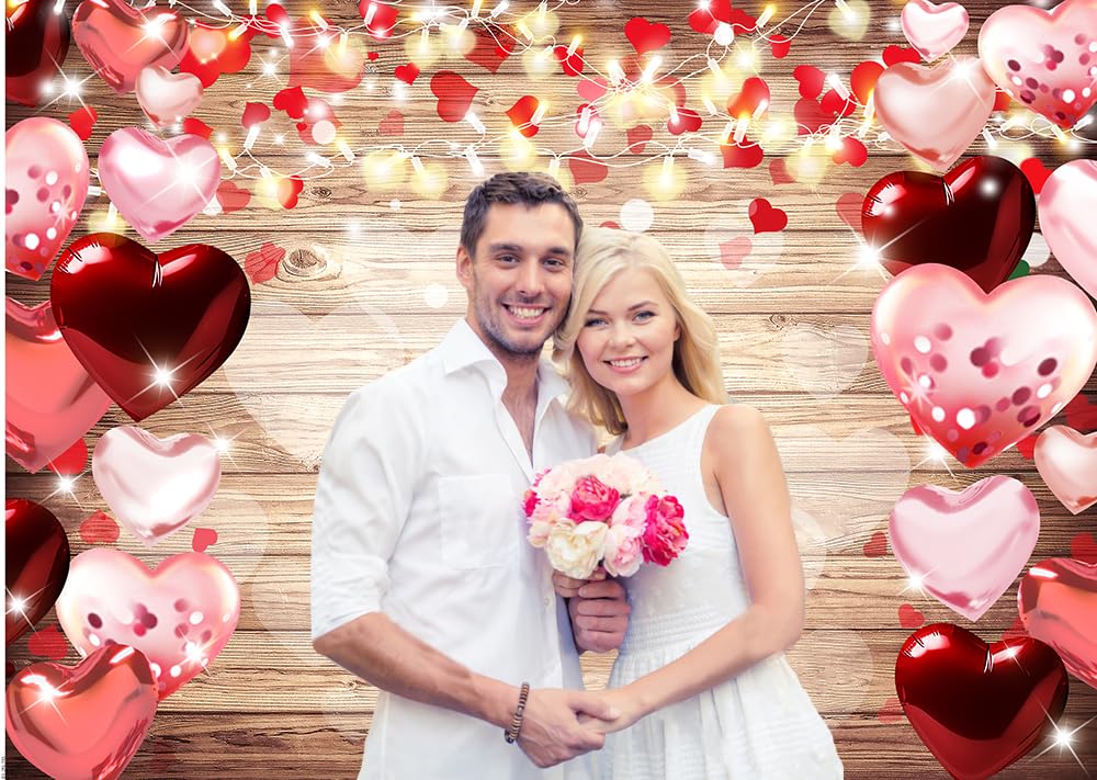 CYLYH 10x8ft Vintage Rustic Wood Backdrop Vinyl Red Love Heart Valentine's Day Backdrops For Photography Mother's Party Bridal Shower Kid Birthday Party Decor Banner D807