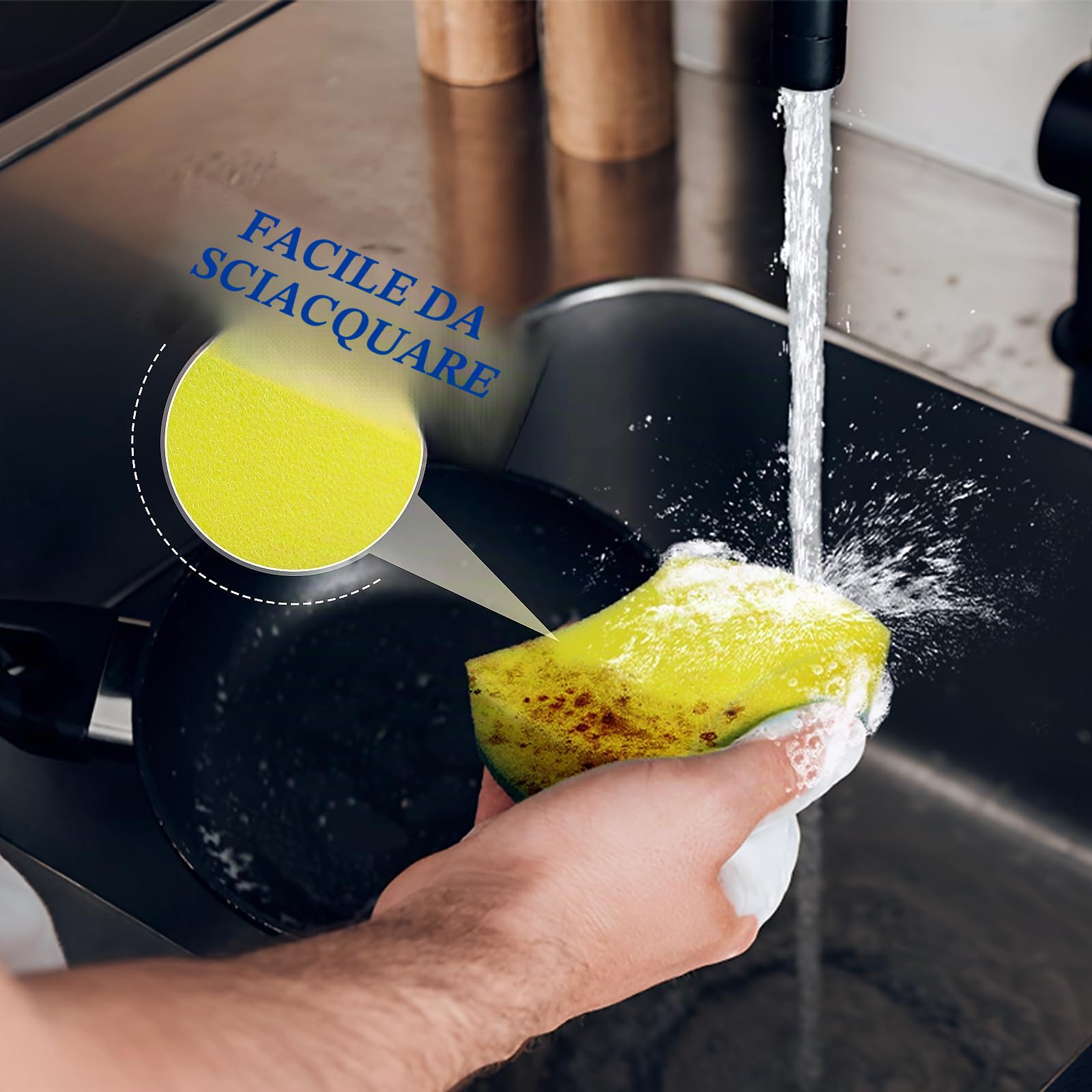 Spugne per la Pulizia della Cucina, Confezione da 96 Spugne Eco Antigraffio per Piatti, Spugne Scrub……