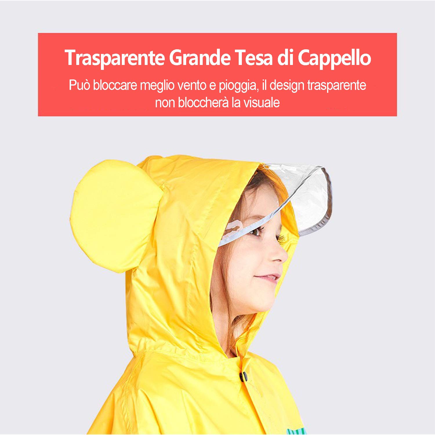JTENG Poncho Impermeabile per Bambino, Poncho Antipioggia Cappello Allargato Bambino con Strisce Riflettenti, Riutilizzabile Impermeabile Bambino Pioggia