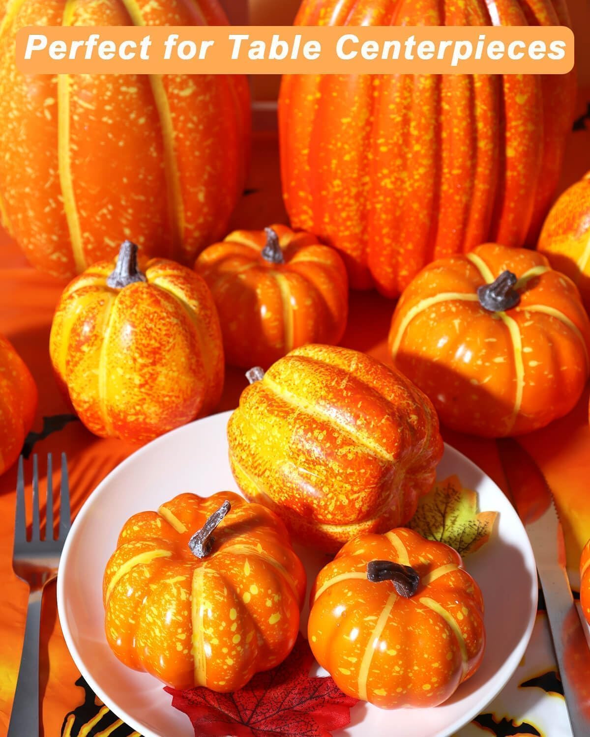 vensovo 4 Pcs 8.5 Inch Large Orange Pumpkins for Decorating, 7Pcs Assorted Small and Large Foam Pumpkins for Fall Décor, Artificial Orange Pumpkin for Halloween, Thanksgiving, Wedding Party