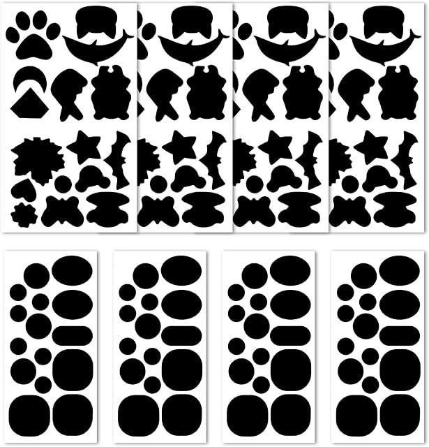 8 Sheets 144 PCS Various Shapes Nylon Down Jacket Repair Patches Black, Self-Adhesive Fabric Patche Washable Clothing Hole Patches, Nylon Repairing Patches for Ripped Down Jacket, Jeans,Jacket, Tent