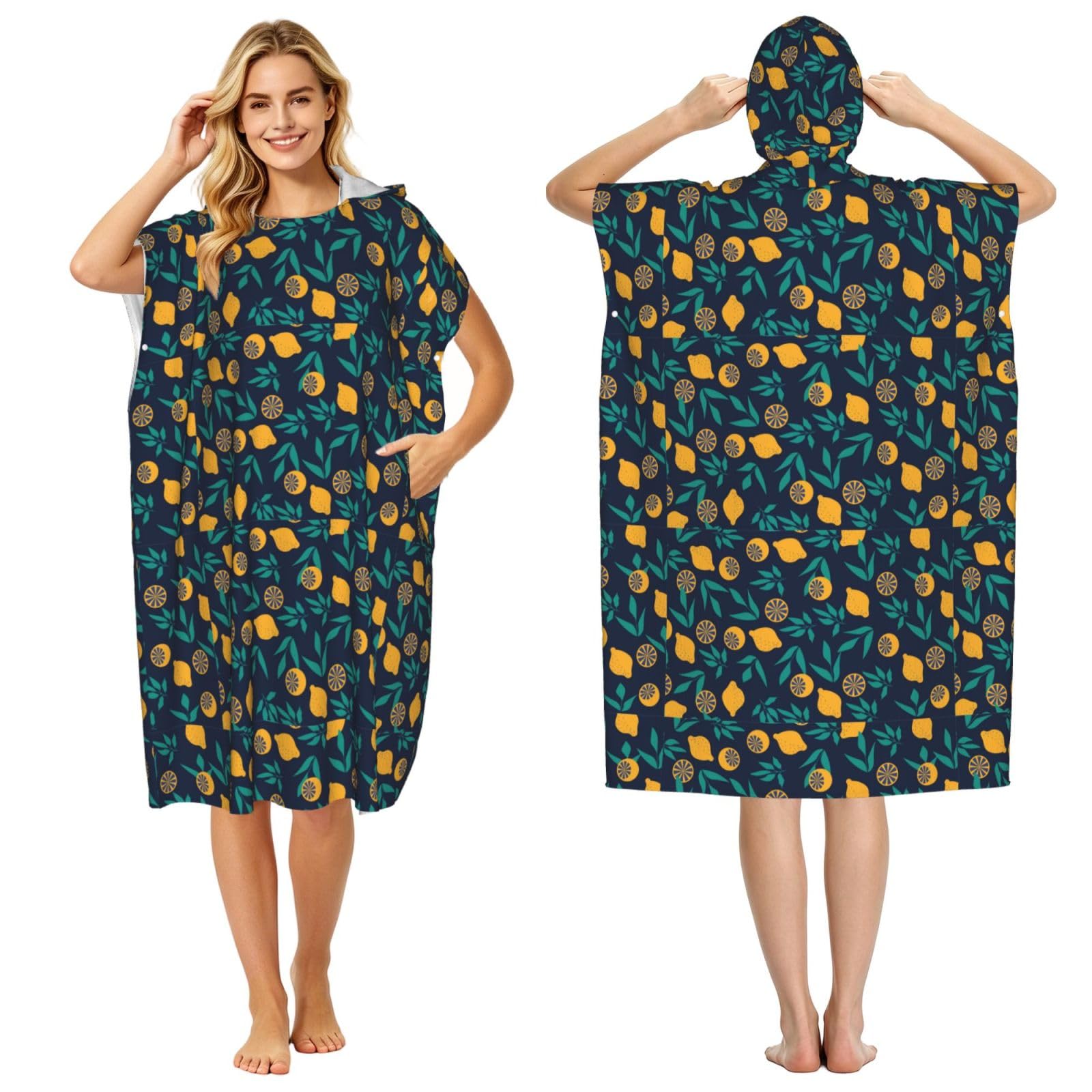 Noble Ren Summer Atmosphere Lemon Silhouette Adult Hooded Beach Towel Swimming Cover Outdoor Wearable Towels Bath Bathrobe Cape Quick Drying