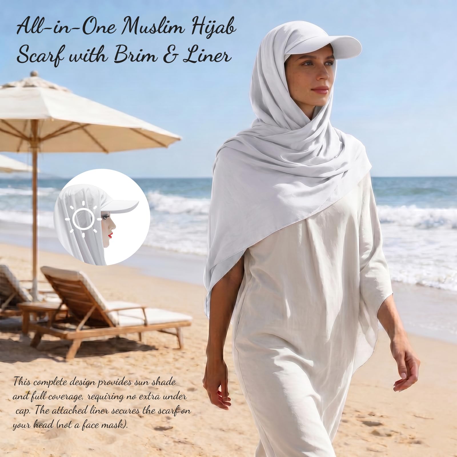 ZLYC Écharpe hijab musulmane avec visière prête à l'emploi pour femme