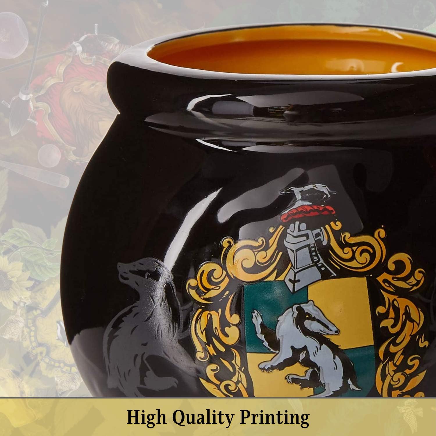Lowest Price Silver Buffalo Harry Potter House Hufflepuff Crest Cauldron Ceramic 3D Sculpted Mug, 20 oz