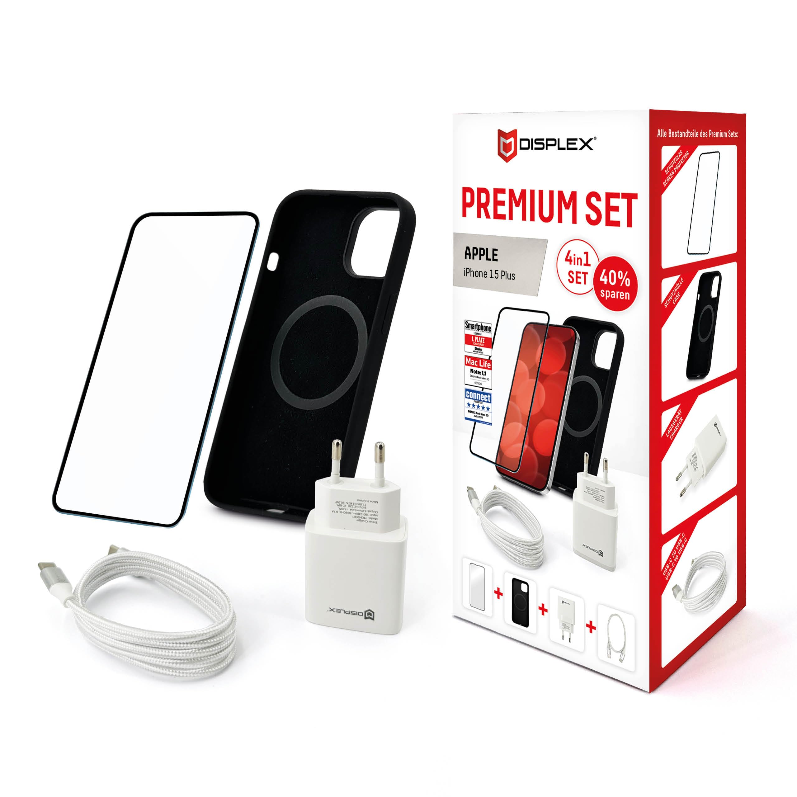 Displex Schutzglas für iPhone 15 Premium Starterset