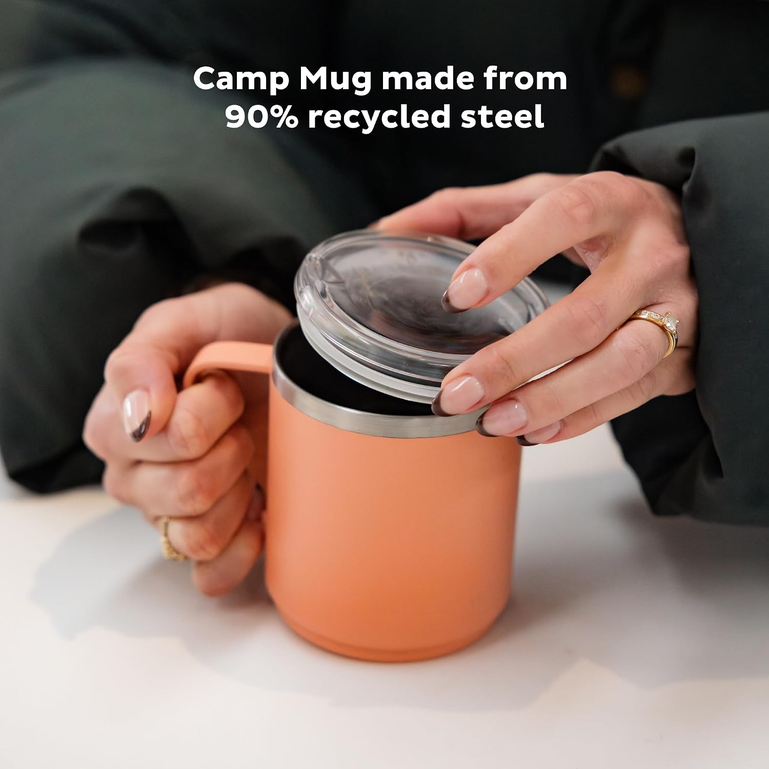 KeepCup Camp Mug, Reusable Stackable Insulated Stainless Steel with splashproof lid - 12oz (340ml) - Pine