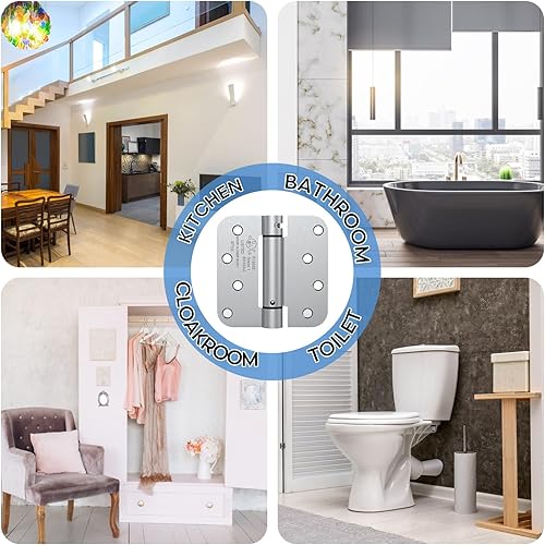 Miniatura 7 de Bisagra de resorte satinadocromo cepillado de 4 pulgadas, bisagras de puerta de cierre automático, bisagra resistente de 4 x 4 pulgadas para puerta,