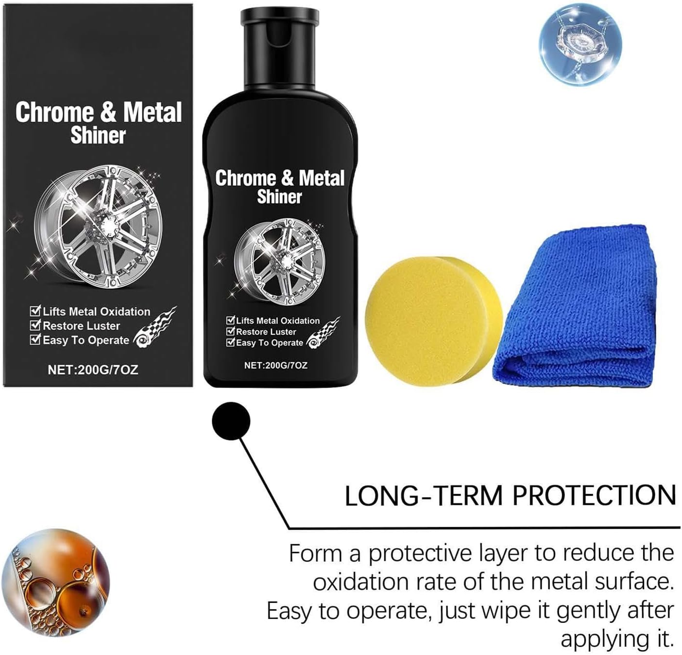 Shiny Wheel Polisher - Vehicle Shine Polishing Kit, Metal Care Kit Applicator, Alloy Rim Cleaner Protection, Garage Detailing Tool, Automotive Restorer for Furniture, Brake, Kitchen, Bathroom