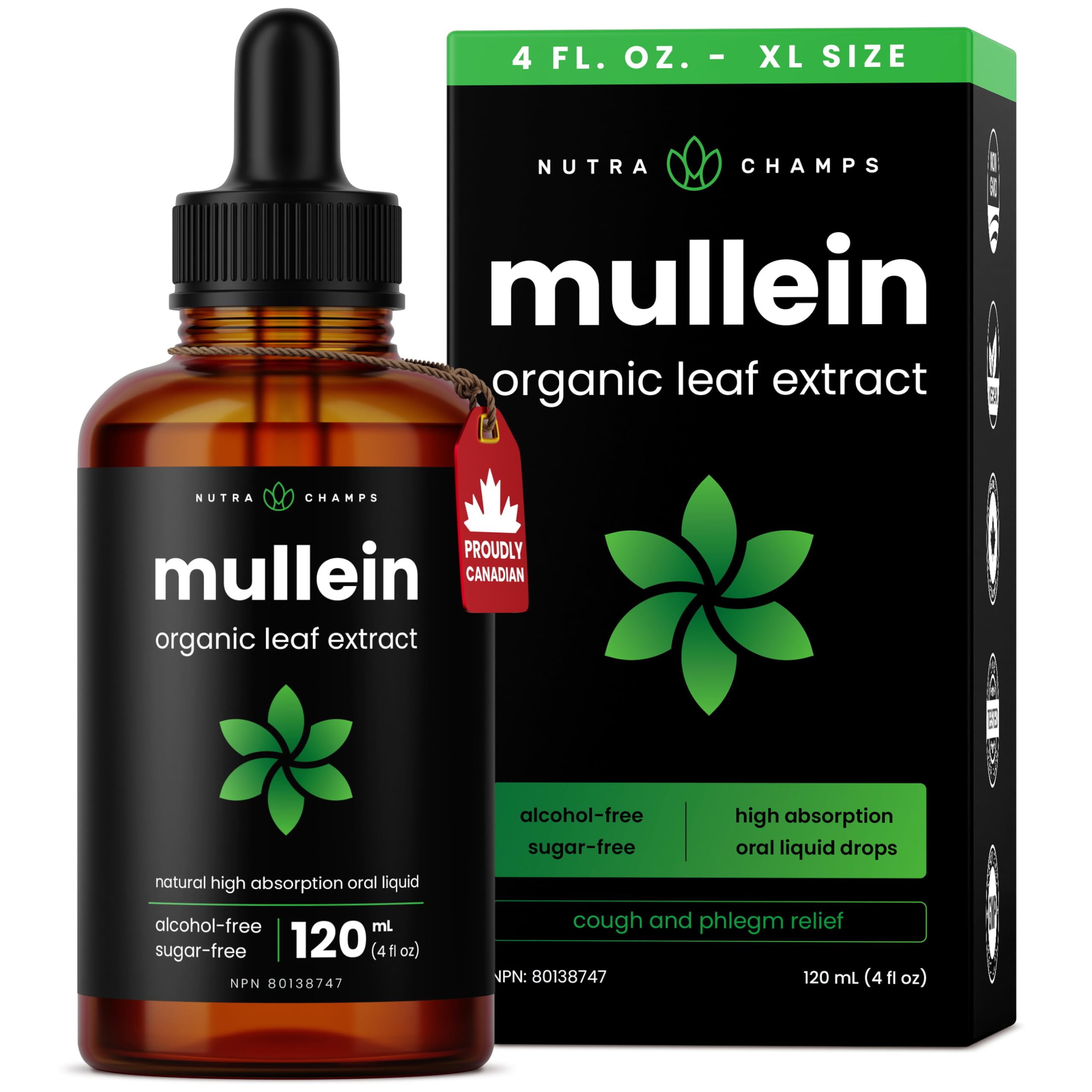 Organic Mullein Leaf Extract for Lungs - 4 Fl Oz - Herbal Tincture for Lung Cleanse & Flush - Natural Mullein Tea Alternative - Mullein Supplement Drops for Lungs - 1,000mg Equivalent Per Serving