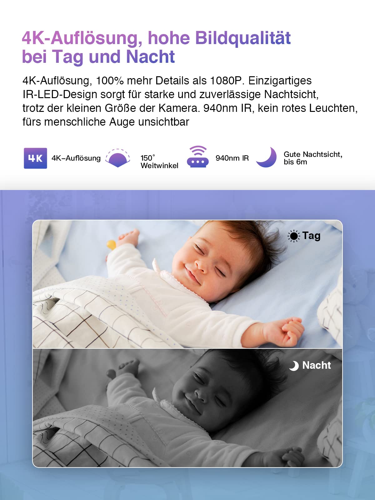 HiKam Mini kamera WLAN 4K HD, WiFi, mini kamera do nadzoru, transmisja na żywo, aplikacja na telefon komórkowy, niania elektroniczna, kamera do monitoringu zwierząt domowych, kamera do monitoringu