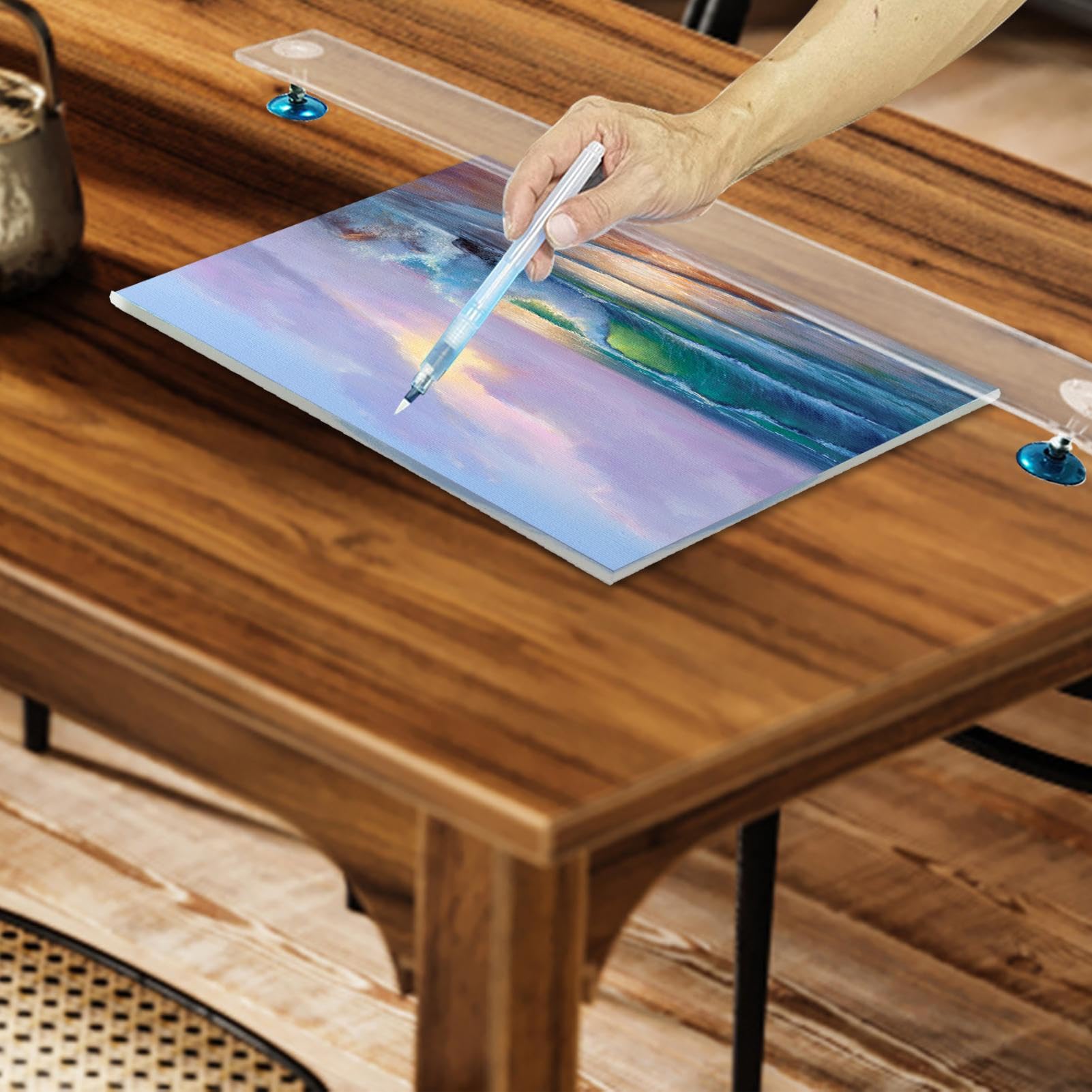 Reposamanos de puente inclinado para artistas - Puentes de reposamanos inclinados para pintura de artistas | Soporte de brazo de acrílico transparente ajustable en altura para pintor, Rianpesn