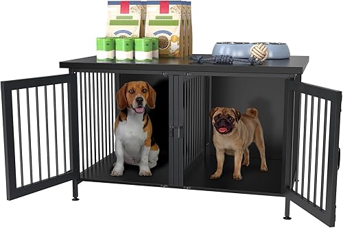 Miniatura 10 de GDLF Jaula doble para perros con divisor para 2 perros pequeños o 1 perro, jaula de interior estilo mueble con panel extraíble (Int.dims 36.2