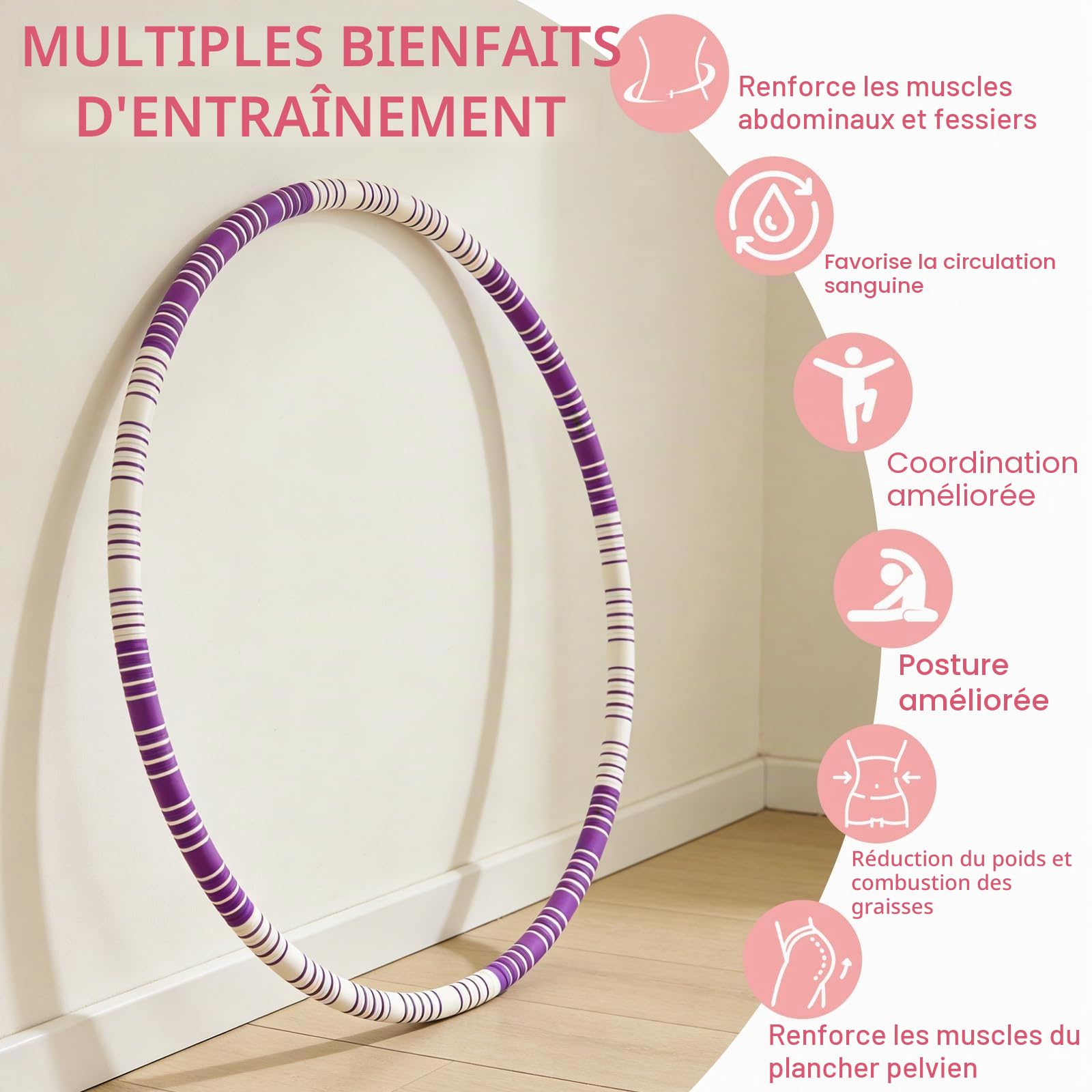 Cerceau Hula Hoop, Cerceau de Fitness pour Adultes et Enfants 0,9 kg, Fitness Perte de Poids, Anneau en Mousse - Vagues de Massage - 8 Segments - pour Débutants et Confirmés