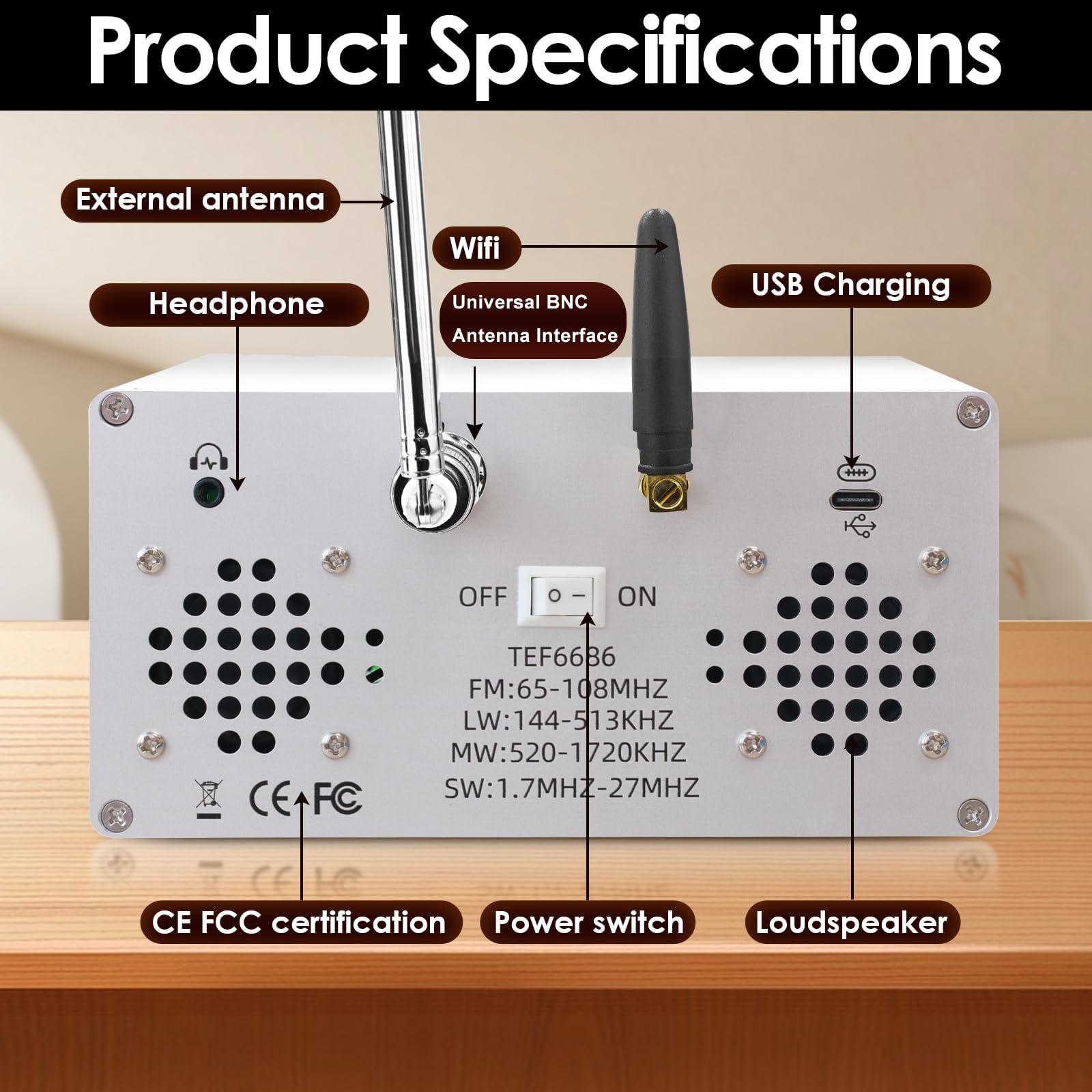 TEF6686 DSP-Radio, hohe Empfindlichkeit, AM/FM, Vollband-Radio für FM, SW, MW, LW, tragbares TFT-Display, SDR Innen-/Außenradio für Ham/DXer