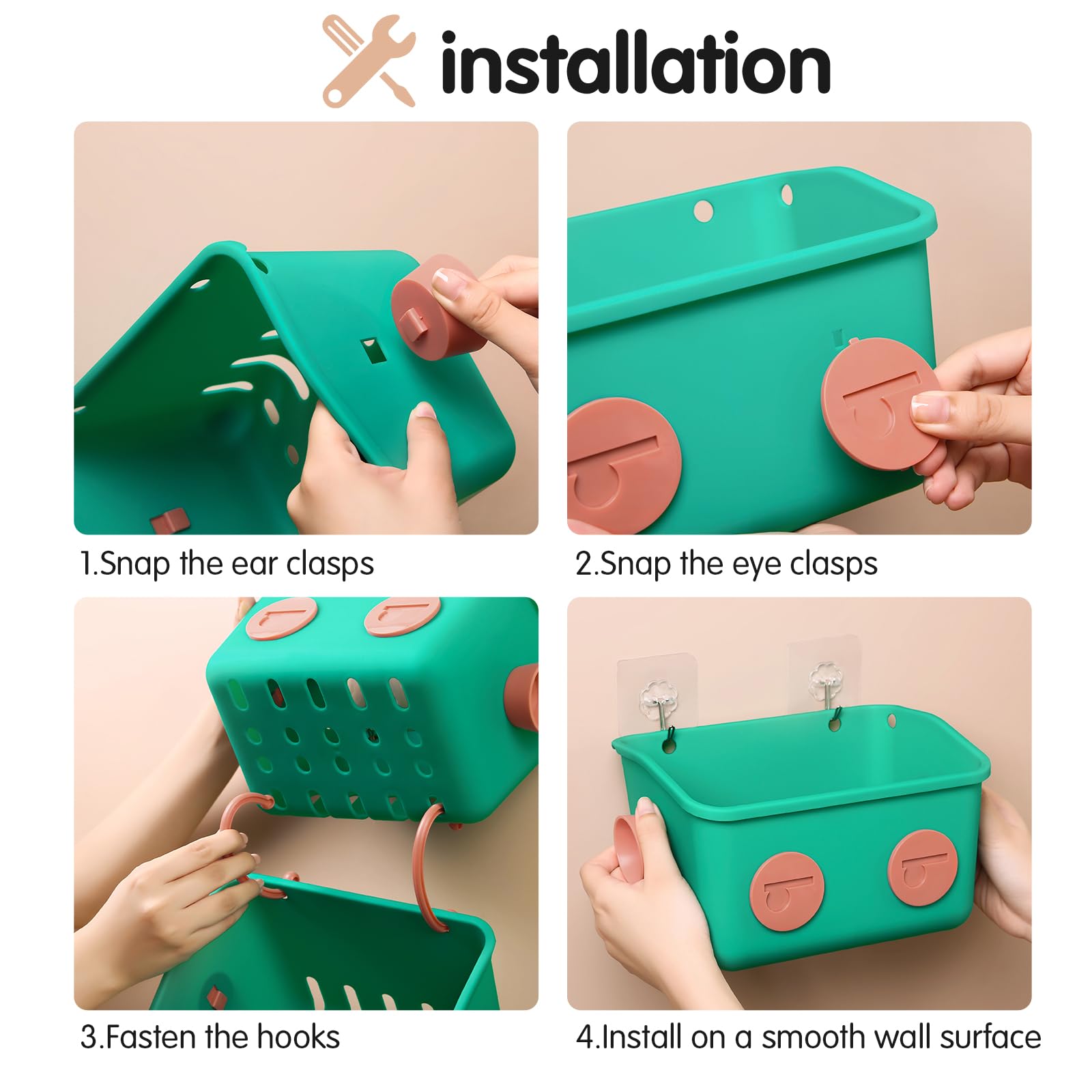 Tokokimo Set Di 3 Cestini Portagiocattoli Da Bagno Con Ventose - Organizer Doccia Appendi Abile Per Giocattoli, Asciugatura Rapida - Verde/Blu/Grigio