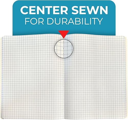 Miniatura 5 de Cuaderno de composición de papel cuadriculado, paquete de 5, 200 páginas (100 hojas), cuaderno de composición a rayas cuádruples, libro de