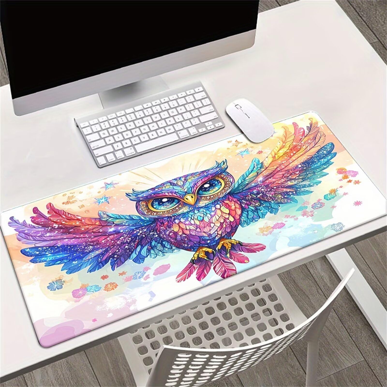 Alfombrilla de Ratón Gaming XXL 1000x500x2mm, Búho Colorido | Alfombrilla Escritorio Grande Antideslizante, Superficie de Alta Precisión y Velocidad para Teclado, PC y Laptop