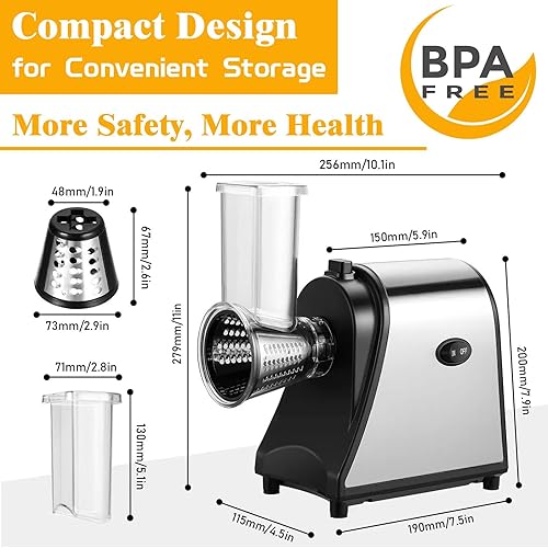 Miniatura 7 de Rallador eléctrico de queso para bloque de queso, 5 formas diferentes de cuchillas para cortartriturarrallar, trituradora automática de queso de 250