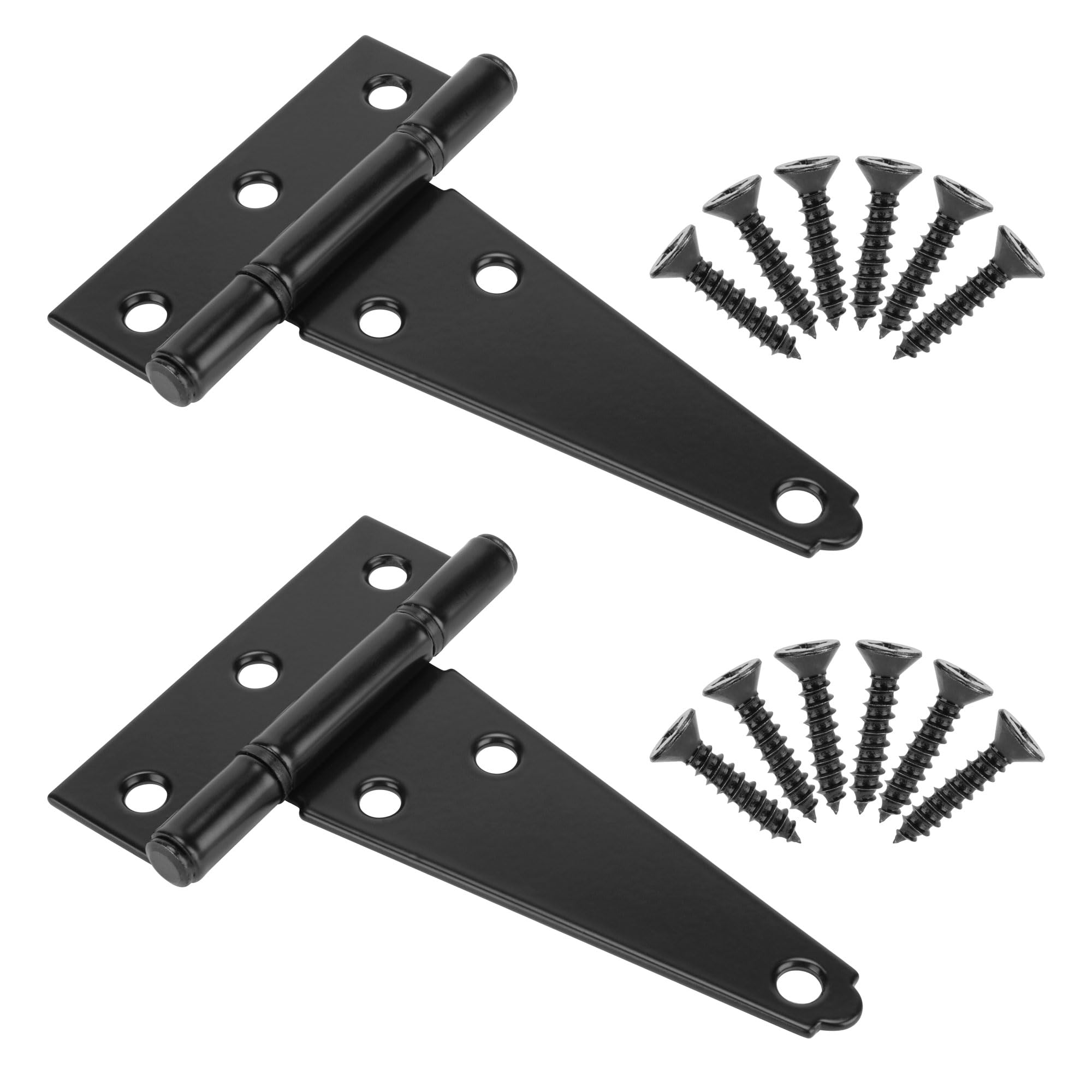 4 Inch T-Strap Shed Door Hinges Heavy Duty, Black Tee Gate Hinges for Wooden Fences, Yard Door, Barn Door Gates, Wrought Hardware Rustproof, 2Pack