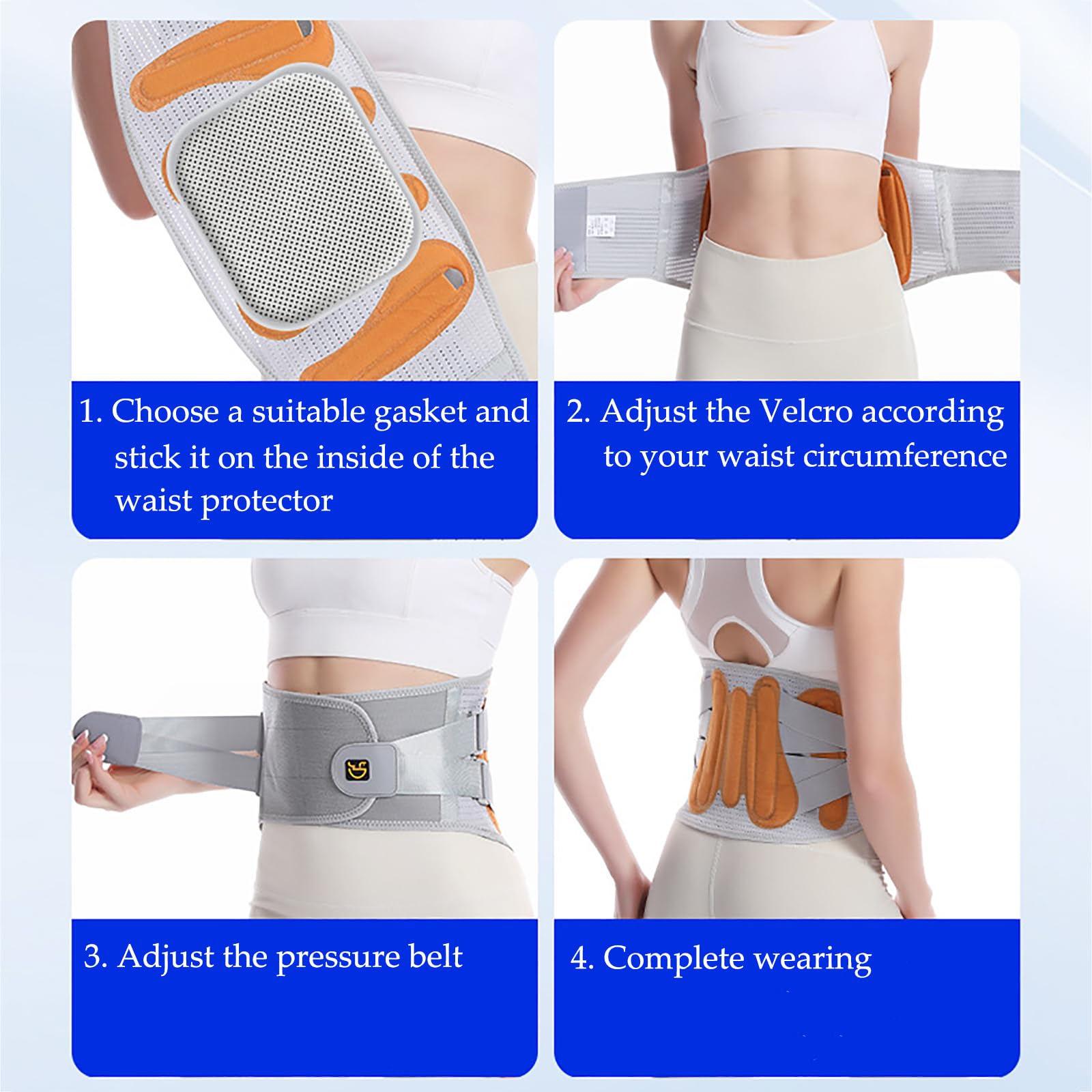 Faja Lumbar Mujer y Hombre con 4 Varillas de Soporte Fajas para Espalda con 3 Almohadillas Lumbares Extraíbles Ajustable y Transpirable Apoyo Lumbar Puede Aliviar el Dolor Lumbar (Large)