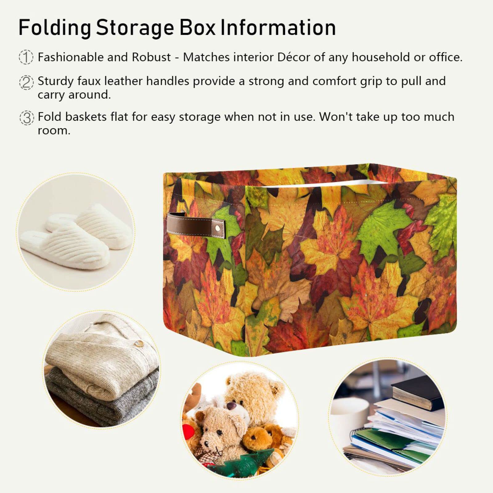 Thanksgiving Pumpkin Storage Basket - Collapsible Canvas Bin With Handles, 15"L X 11"W X 9.5"H