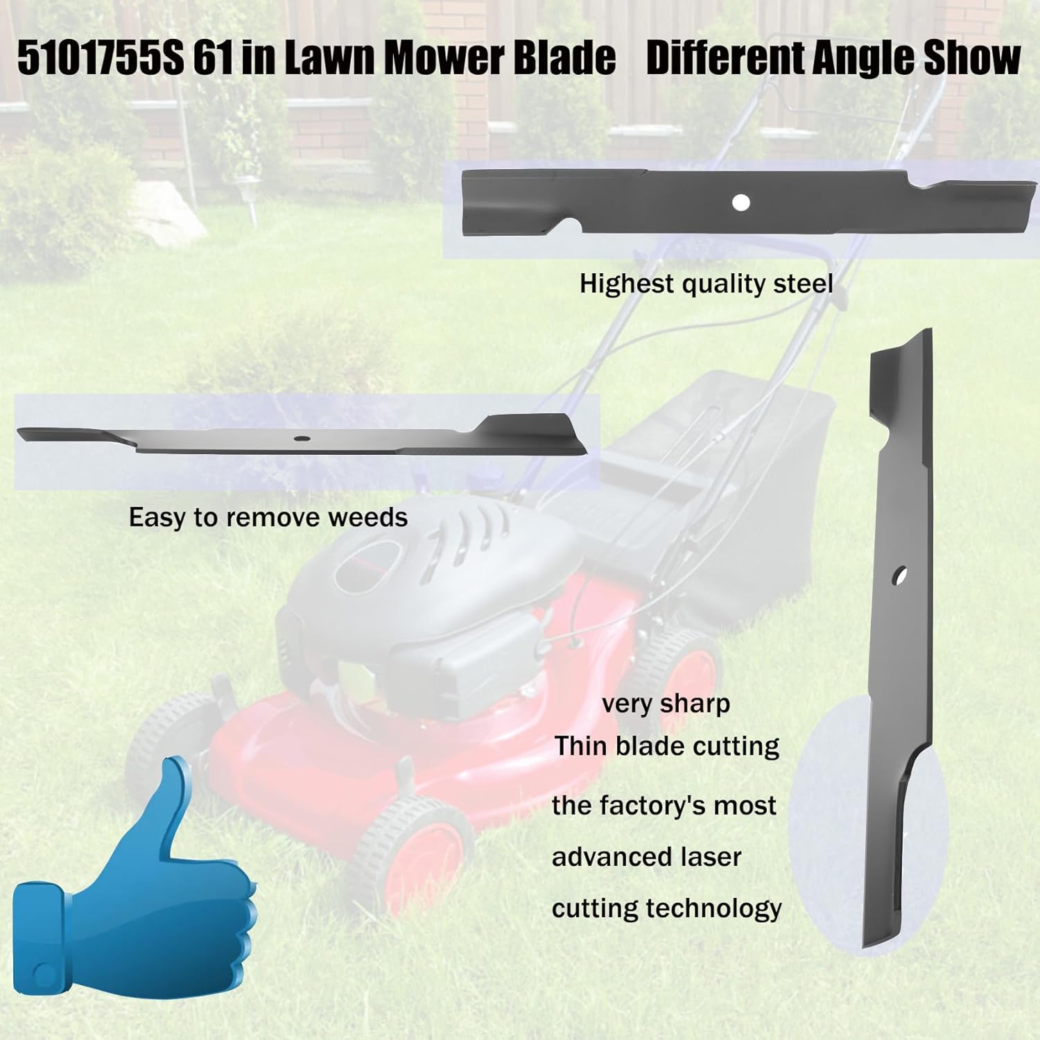 5101755S Mower Blades, 61 Inch Mower Blades, Fit for Ferris Bad Boy Scag All 61 Inch lawn Mowers, Compatible With Ferris Bad Boy Scag etc 61" Deck, Replace 5020842S 596-347 48111. 5 Years Warranty