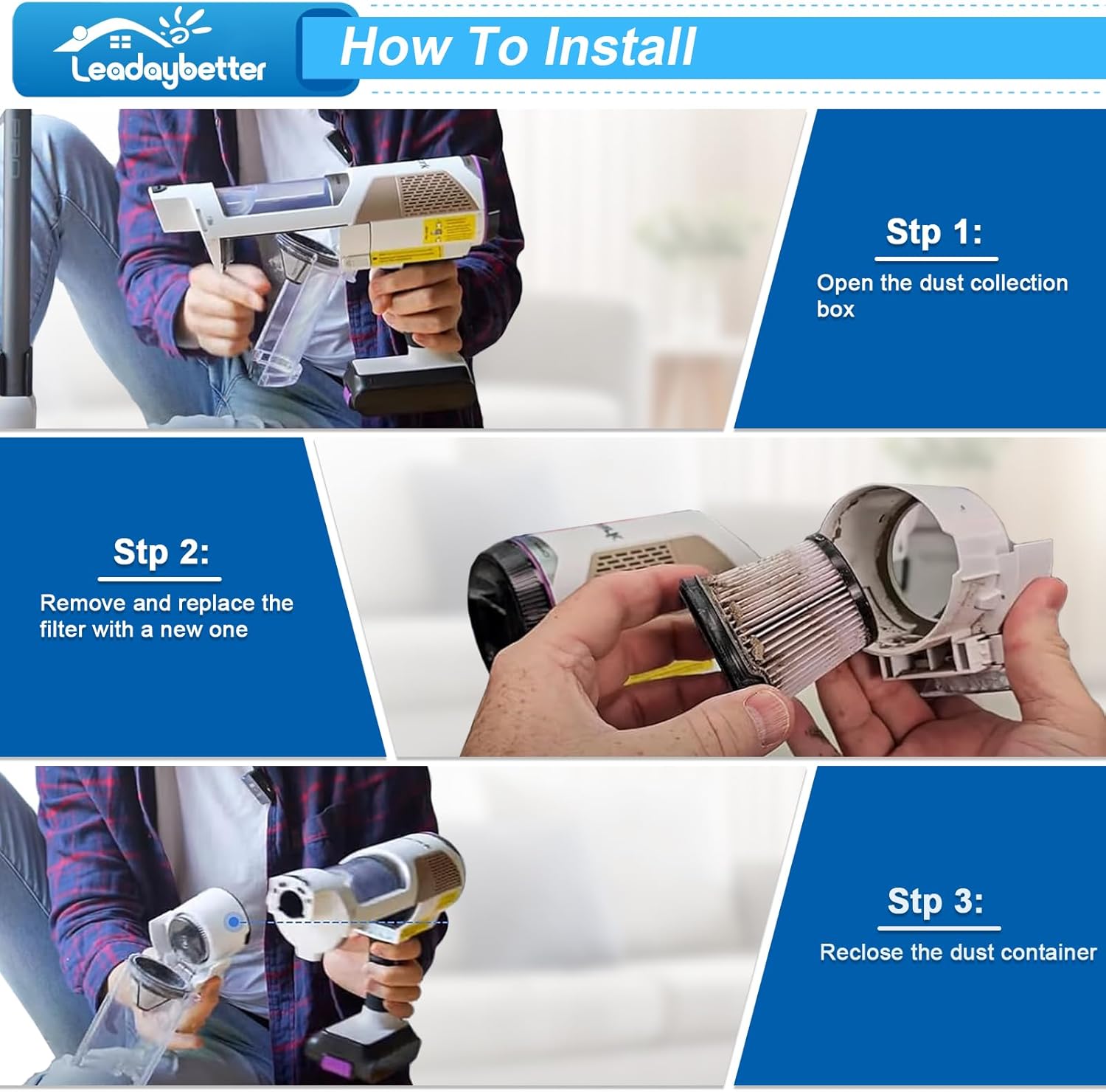 Leadaybetter 6 Packs HEPA Filters Replacement for Shark BU3521 BU3120 BU3520C IW1615 IW1111 IW1120 IW3511 IW3120 IW3615 IW3110C Detect Pro Lightweight Cordless Vacuum, Compare to Part XPRFIW1000 thumbnail