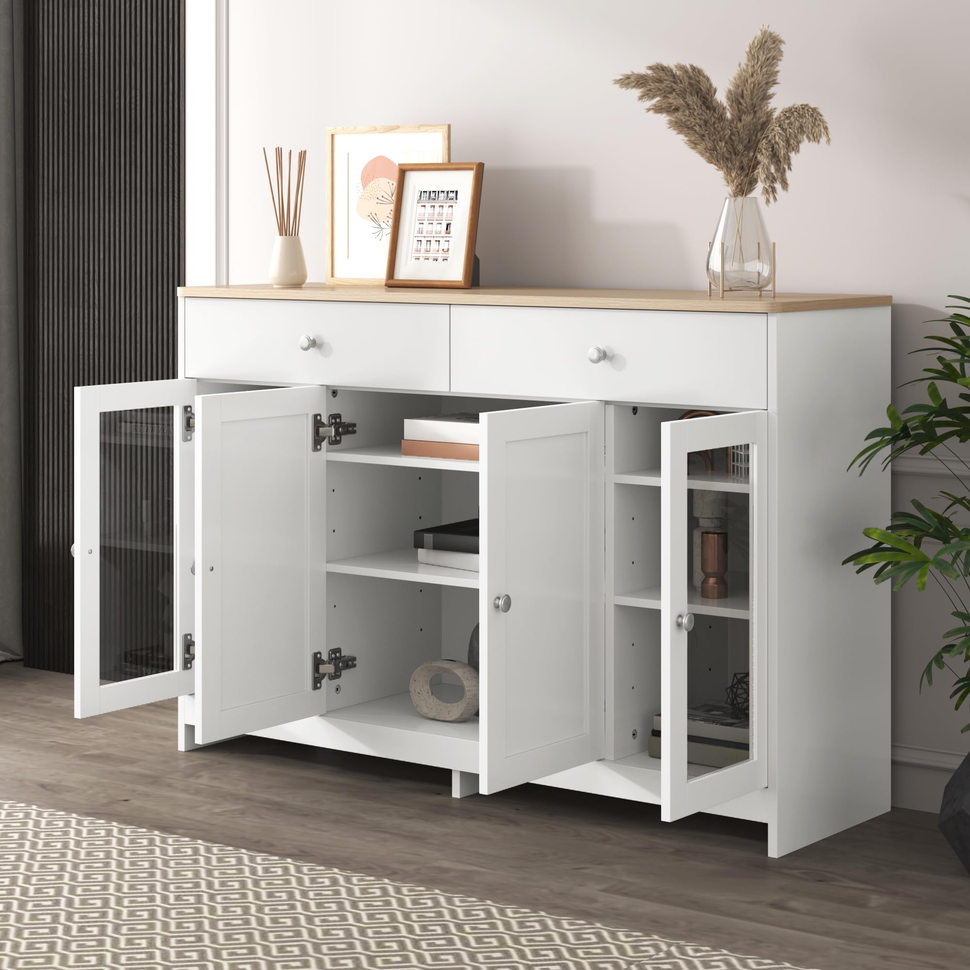 vutizal Buffet 120 x 37 x 80 cm en bois blanc style maison de campagne avec