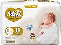 Mili Fralda Infantil Love & Care Recém Nascido RN, Alta Absorção, Ajuste Confortável, 18 Unidades