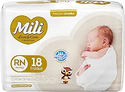 Fralda Mili Love & Care RN, Pacote com 18 und