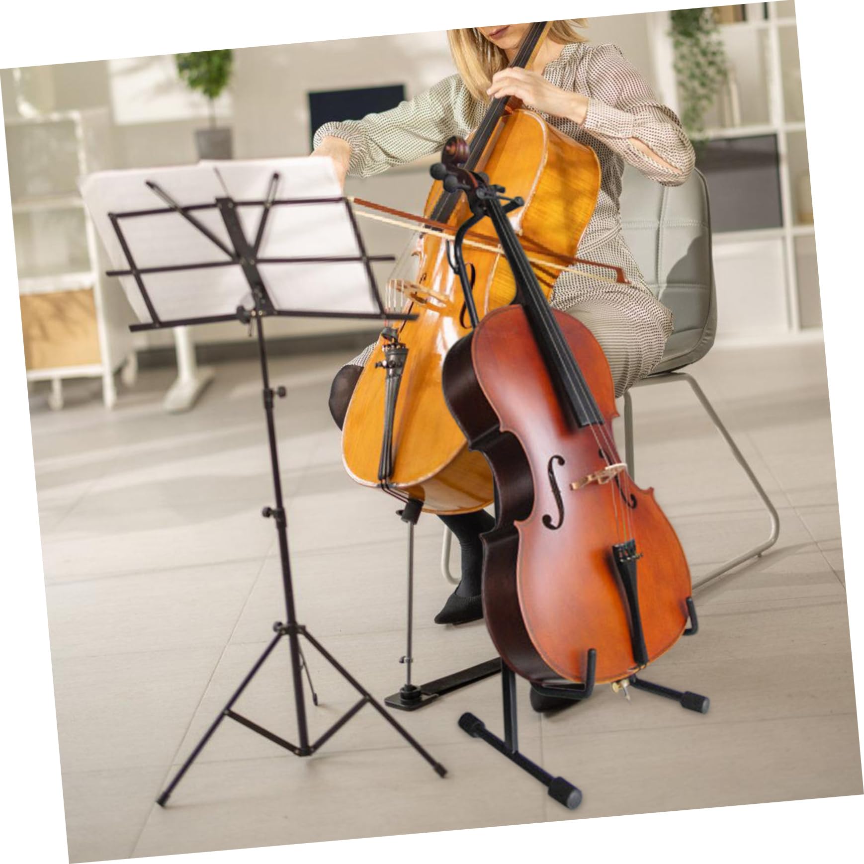 Soporte para Violonchelo Ajustable de Aleación Negro Portátil | Estable y Portátil, Estructura de Anclaje Envolvente, Uso Doméstico, Diseño en Negro