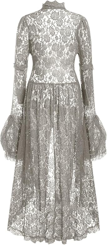 Ladies Lace Patchwork Dress UK Clearance Stand Collar Long Sleeve Dresses Flared Sleeve Dresses Gothic Court Gown Slim Party Dress Women's Dress Irregular Hem Swing Dress High Waist Midi Skirt