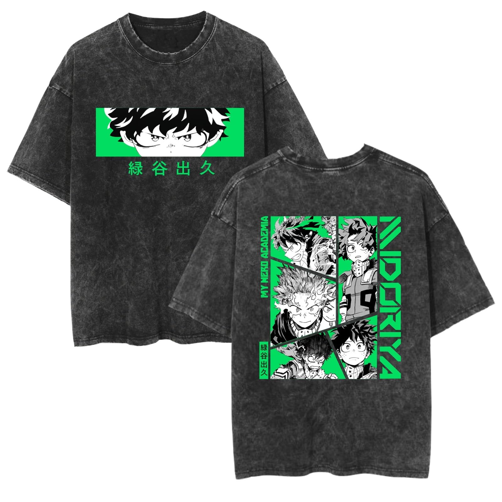 Zhedu Color 04 My Hero Academia Short Sleeve Vintage Washed T Shirts Anime Graphic Hiphop Fashion Summer Teenage Streetwear (Xs,)